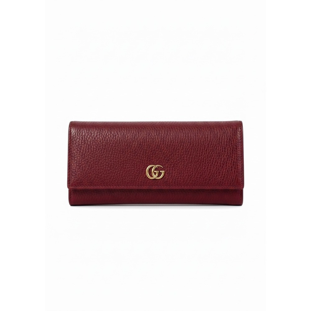 Gucci GG Marmont Continental‎ Wallet Hibiscus Red Pebbled Leather Wallet